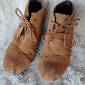 BOBS from Skechers Tan Suede Wedge Lace-Up Shoes